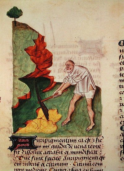 Ms 59 fol.3v Op zoek naar goud, uit Grand Herbier door Pedanius Dioscorides (c.40-90) door French School