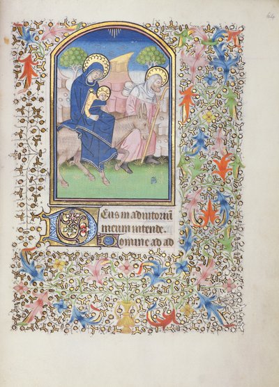 De Vlucht van de Heilige Familie, uit het Besançon Getijdenboek door French School