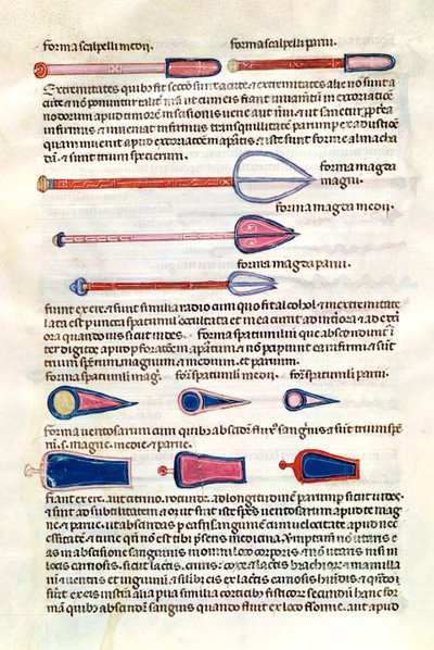 Ms 89 Ter fol.122v Chirurgische instrumenten uit een verhandeling door Abul Qasim Kalaf ibn al-Abbas al Zahrawi (Albucasis) door French School