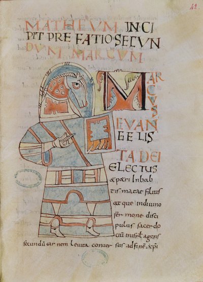 Ms 8 f.42 St. Marcus de Evangelist door French School