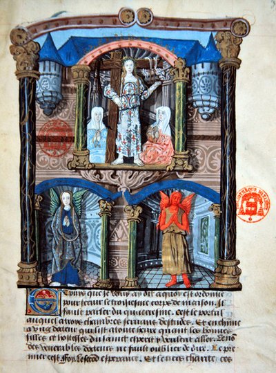 De poort van het kasteel, illustratie uit een spirituele verhandeling voor leken door Gabrielle de Bourbon door French School