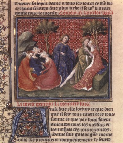 Pagina uit De zoektocht naar de Heilige Graal en de dood van Arthur, deel van het manuscript Lancelot van het meer door French School