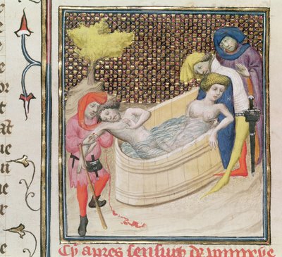 Paulina sterft met Seneca, uit De Claris Mulieribus, door Giovanni Boccaccio (1313-75) door French School