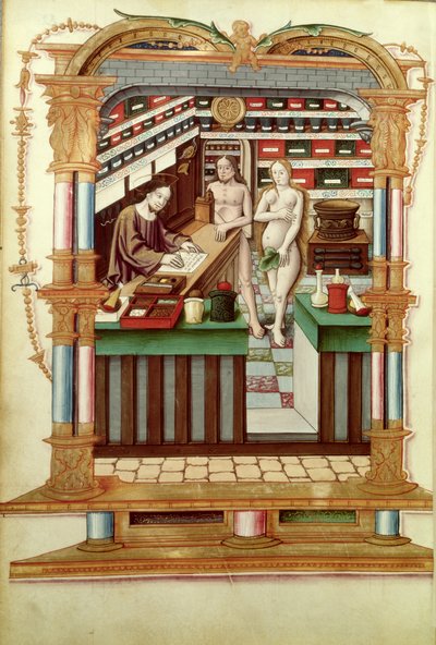 Christus de Apotheker met Adam en Eva, uit Chants royaux sur la Conception couronnee du Puy de Rouen door French School