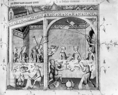 Muzikanten die vermaken op een banket, c.1370 door French School