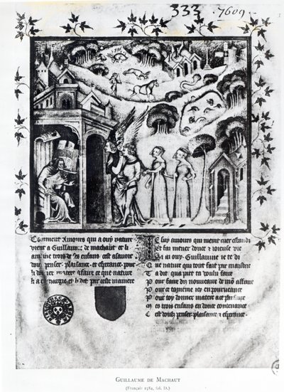 De auteur ontvangt Liefde die hem Zoete Gedachten, Plezier en Hoop brengt, c.1370 door French School