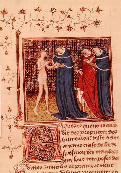Ms Fr 22531 Fol.58v. Onderzoek van een patiënt, uit 