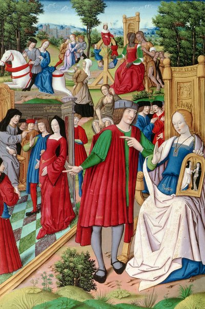 Ms Fr 225 f.120 Lodewijk XII (1462-1515) in gesprek met Anna van Bretagne (1496-1533) illustratie uit Remèdes de l