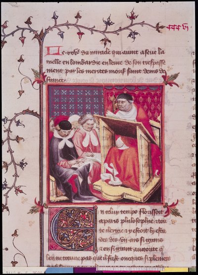 Ms Fr 2608 Fol.295v Een professor aan de Universiteit van Parijs, uit de Grandes Chroniques de France, ca.1400 door French School