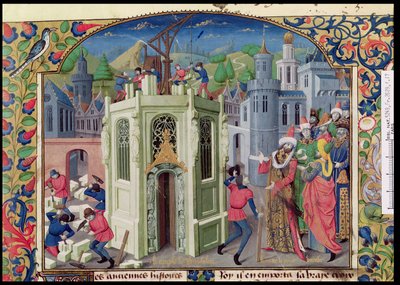 Ms Fr 2629 fol.17 Sultan Omar initieert de wederopbouw van de Tempel van Jeruzalem, uit de Histoire de la conquête de Jérusalem door Willem van Tyrus (ca.1130-85) ca.1470 door French School