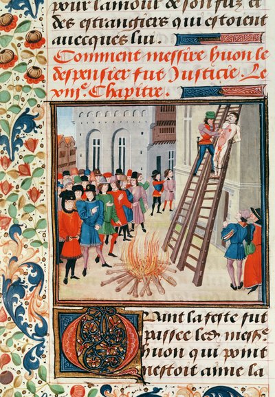 Ms Fr 2643 fol.11 Executie van Hugh Despenser, uit Froissarts Kroniek door French School