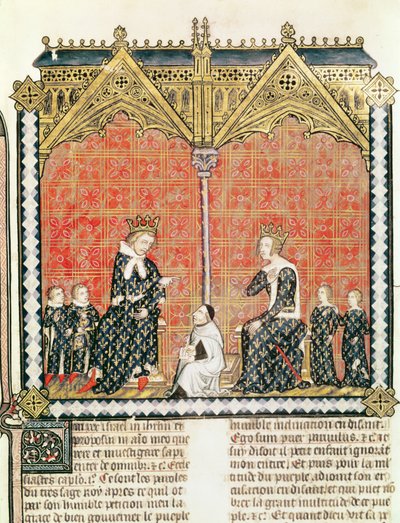 Koning Karel V (1338-80) en Jeanne de Bourbon (1338-77) met hun kinderen, uit het Rational des divins offices door Guillaume Durand (1230-96) 1374 door French School