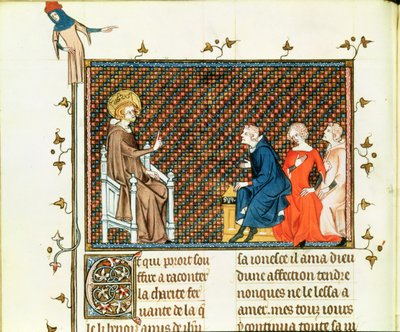 Ms Fr. 5716 fol.44 St. Louis onderwijst zijn kinderen, uit Leven en Wonderen van St. Louis, c.1330-40 door French School