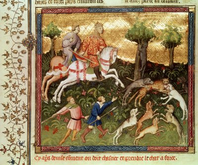 Honden die een luipaard aanvallen, uit een boek van Gaston Phebus de Foix (1331-91) door French School