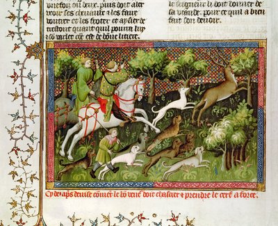Hertenjacht, uit het Livre de la Chasse door Gaston Phebus de Foix (1331-91) door French School