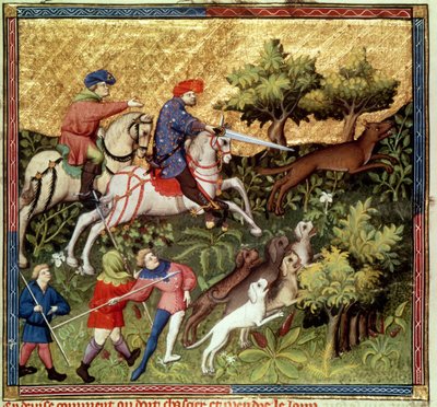 Wolvenjacht, uit een boek van Gaston Phebus de Foix (1331-91) door French School