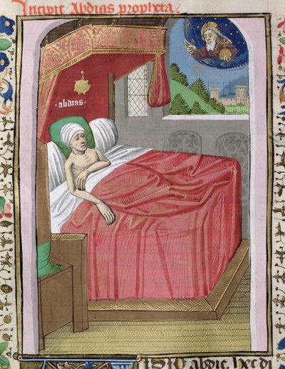 Ms H 7 fol.110v De Visioen van Obadja, uit de Bijbel van Jean XXII door French School