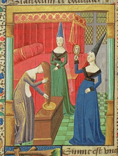 Vrouwelijke IJdelheden, uit De Val van Prinsen, door Giovanni Boccaccio (1313-75) 1472 door French School