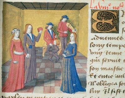 Muziek en het hof maken, uit Les Cent Nouvelles Nouvelles, 1462 door French School