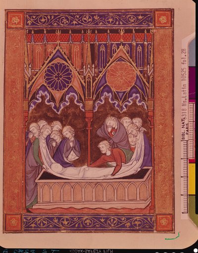 Ms Lat 10525 Fol.28 De begrafenis van Jakob in Kanaän, uit de Psalter van St. Louis, ca.1258-70 door French School