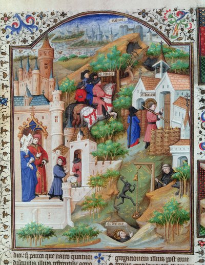 Scènes uit het leven van Sint Benedictus (ca.480-ca.550) uit het Brevier van de Hertog van Bedford, ca.1424-35 door French School
