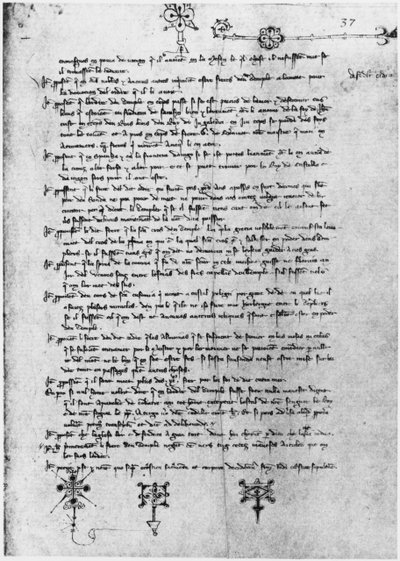 Ms Latin 11795 fol.37 Pagina tekst van het proces van de Tempeliers door French School