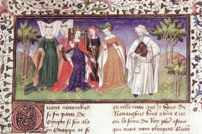Ms Royal 20 B.XX fol.7 Olympias met Nectanebus, uit 