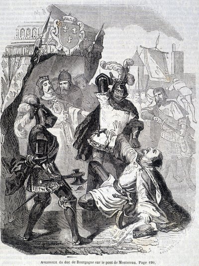 Moord op de hertog van Bourgondië (Jan zonder Vrees) op de brug van Montereau in 1419 - in 