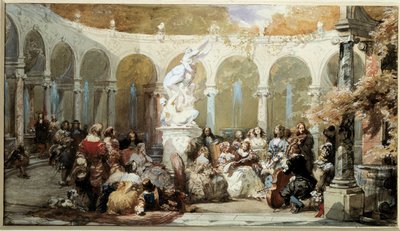 Muziekscène in de tuinen van Versailles door French School