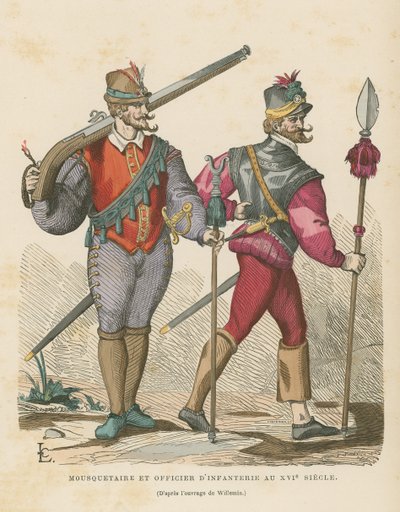 Musketier en infanterieofficier, 16e eeuw door French School