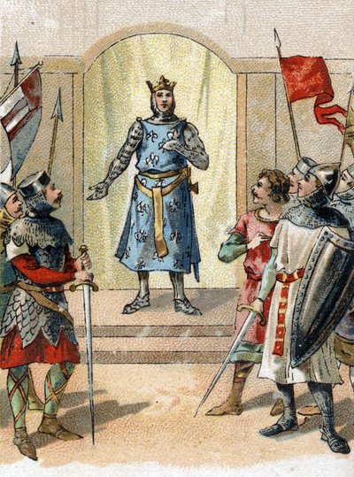 Mijn kroon aan de dappere zin uitgesproken door Philippe Auguste 27 juli 1214 aan de heren aan de vooravond van de slag bij Bouvines. door French School
