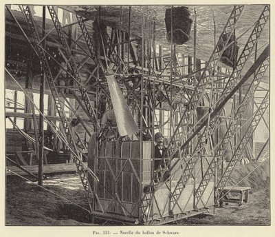Mand van de ballon van Schwarz (gravure) door French School