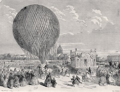 Ballon van Nadar, Le Géant wordt voorbereid op het Champ de Mars, Parijs voor zijn eerste vlucht op 4 oktober 1863, illustratie uit Paris a Travers Les Siecles: Tome 5, 1889 door French School