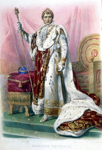 Napoleon I in kostuum door Sacre - in "Plutarque Français" door French School
