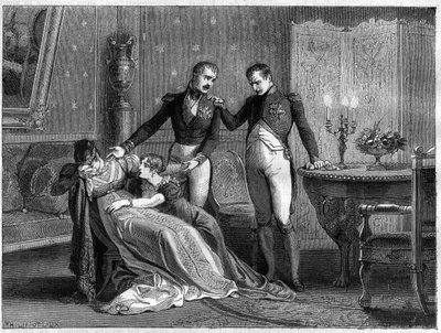 Napoleon kondigt Josephine de geplande dag aan voor het ondertekenen van de echtscheidingspapieren door French School