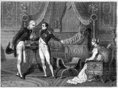 Napoleon, zijn vrouw Marie-Louise en Prins Metternich in gesprek door French School