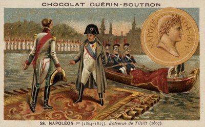 Napoleon ontmoet Alexander I van Rusland in Tilsit door French School