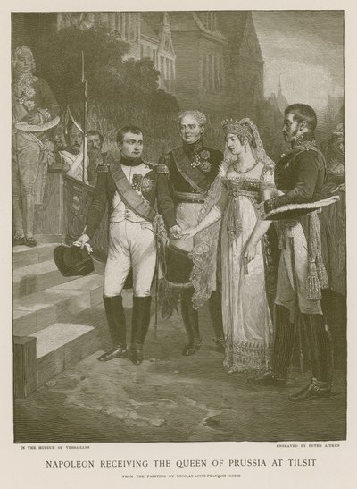 Napoleon ontvangt de Koningin van Pruisen in Tilsit door French School