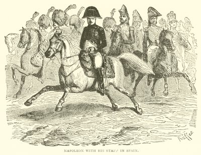 Napoleon met zijn staf in Spanje (gravure) door French School