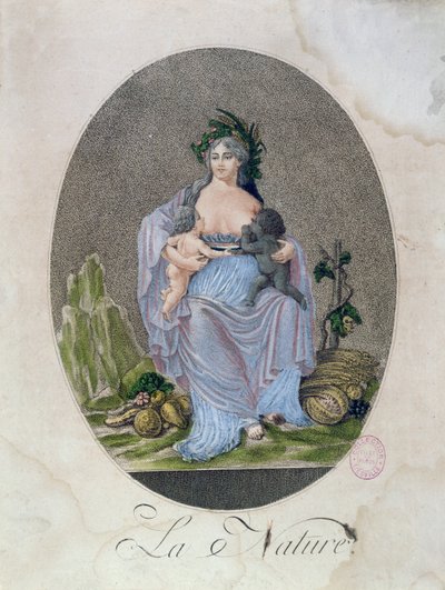 Natuur die een zwart en een wit baby borstvoeding geeft, c.1792 door French School