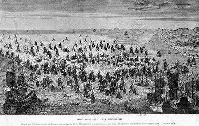 Zeeslag op de Middellandse Zee, gewonnen door de marine van Frankrijk onder bevel van de markies de La Galissonnière, over die van Engeland onder bevel van admiraal Bink, 20 mei door French School