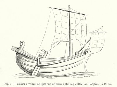 Zeilschip, gebeeldhouwd op een antiek bad; collectie Borghese, Rome (gravure) door French School