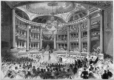 Neoklassieke architectuur: uitzicht op de hal van het Grand Theatre van Bordeaux (1773-1780) ter gelegenheid van het bal gegeven voor het bezoek van keizer Napoleon III en keizerin Eugenie de Montijo. Bordeaux, Gironde (33) door French School