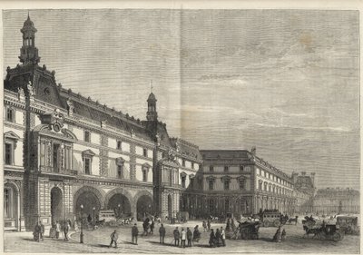 Nieuwe gebouwen van de Tuilerieën op de Place du Carrousel - Le nouveau Louvre - gevel aan de kant van de Place du Carrousel en de zaal des États - gravure van 1869 door French School