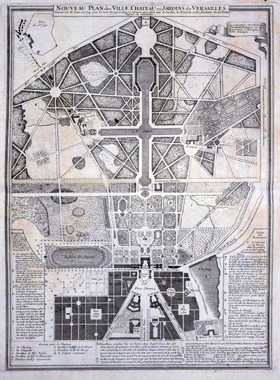 Nieuw Plan van de Stad, Kasteel en Tuinen van Versailles, 1714, uit Les Plans, Profils et Elevations des Villes et Chateau de Versailles, gepubliceerd ca. 1715 door French School