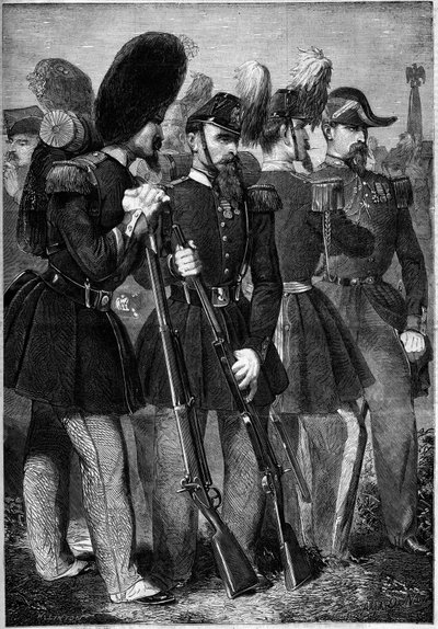 Nieuwe uniformen van de Franse keizerlijke garde in 1860. Gravure in 