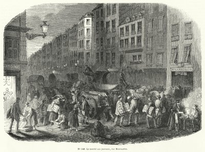 Krantemarkt, Rue Montmartre, Parijs (gravure) door French School