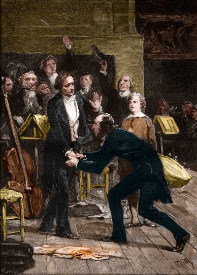 Niccolo Paganini en Hector Berlioz, na een fantastische uitvoering van een symfonie door French School