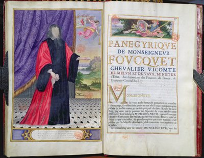 Nicolas Fouquet (1615-80) illustratie uit Les Panegyriques des Hommes Illustres de Notre Siecle door Puget de la Serre, 1655 door French School