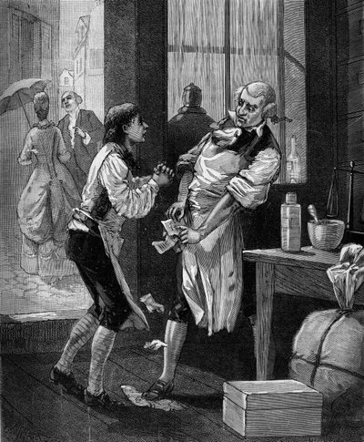 Nicolas Louis Vauquelin, een Franse chemicus (1763 - 1829) werkte eerst in een apotheek. in "Histoire populaire des sciences, inventions et discoveries from the first centuries to the present day" door Bitard Adolphe 1880. door French School